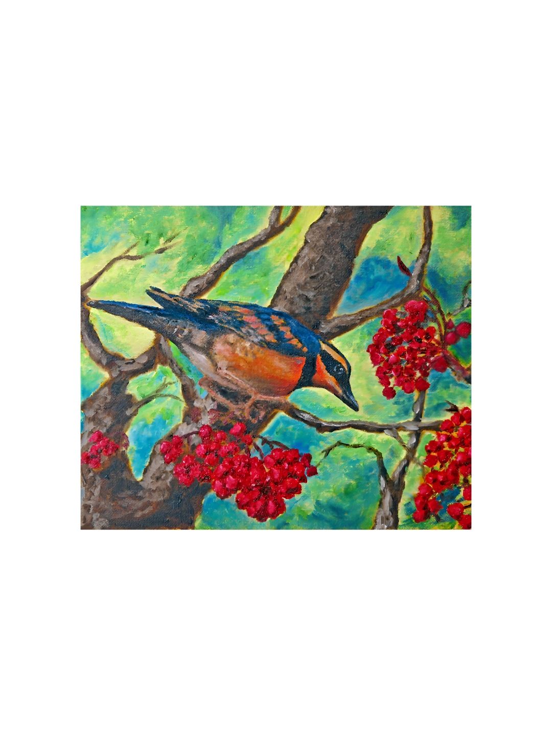 Inephos Blue & Red Bird & Fruit Canvas Wall Painting-picture-35