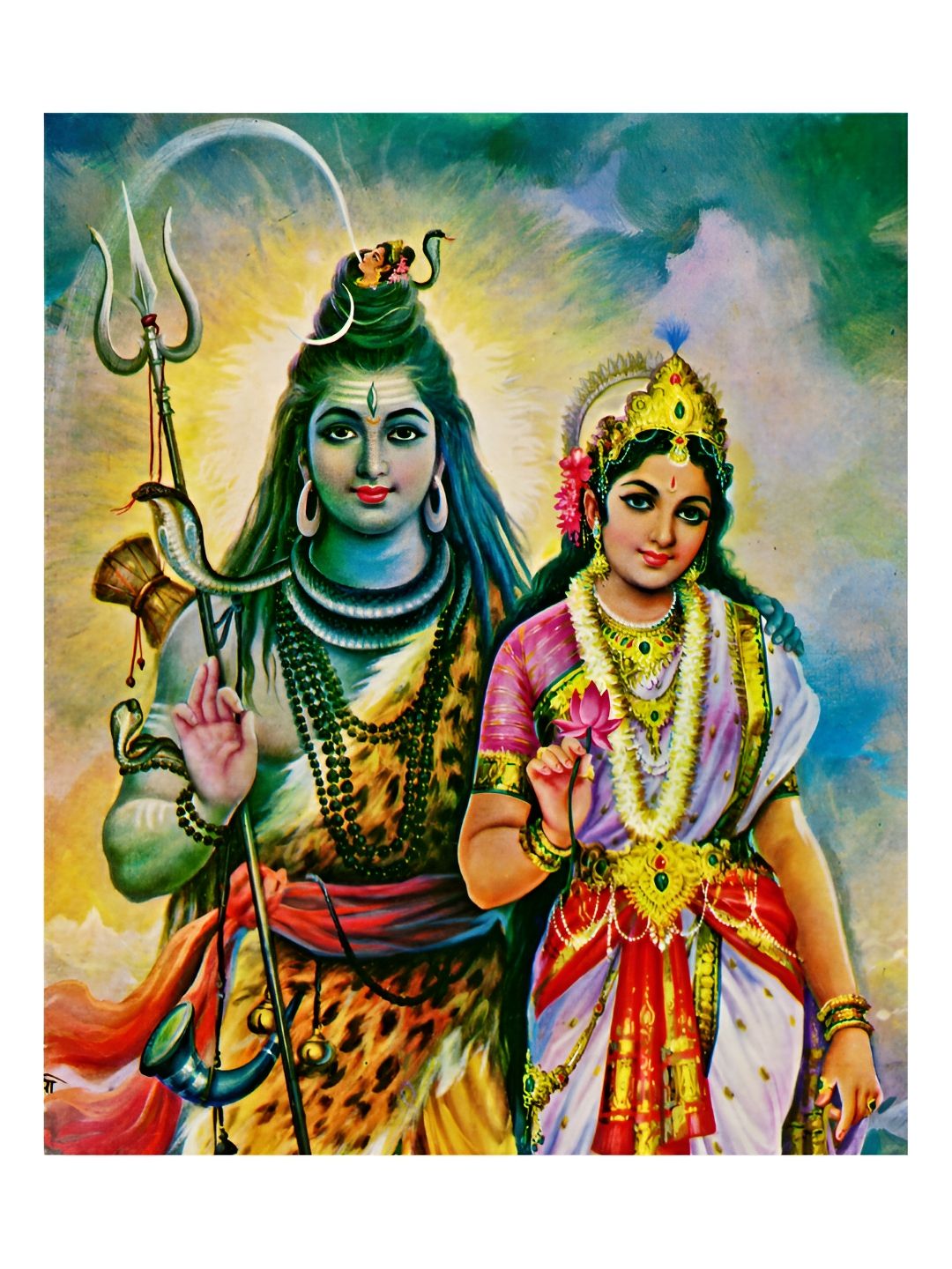 Inephos Blue & Red Shiva & Parvati Canvas Religious Wall Painting-picture-16