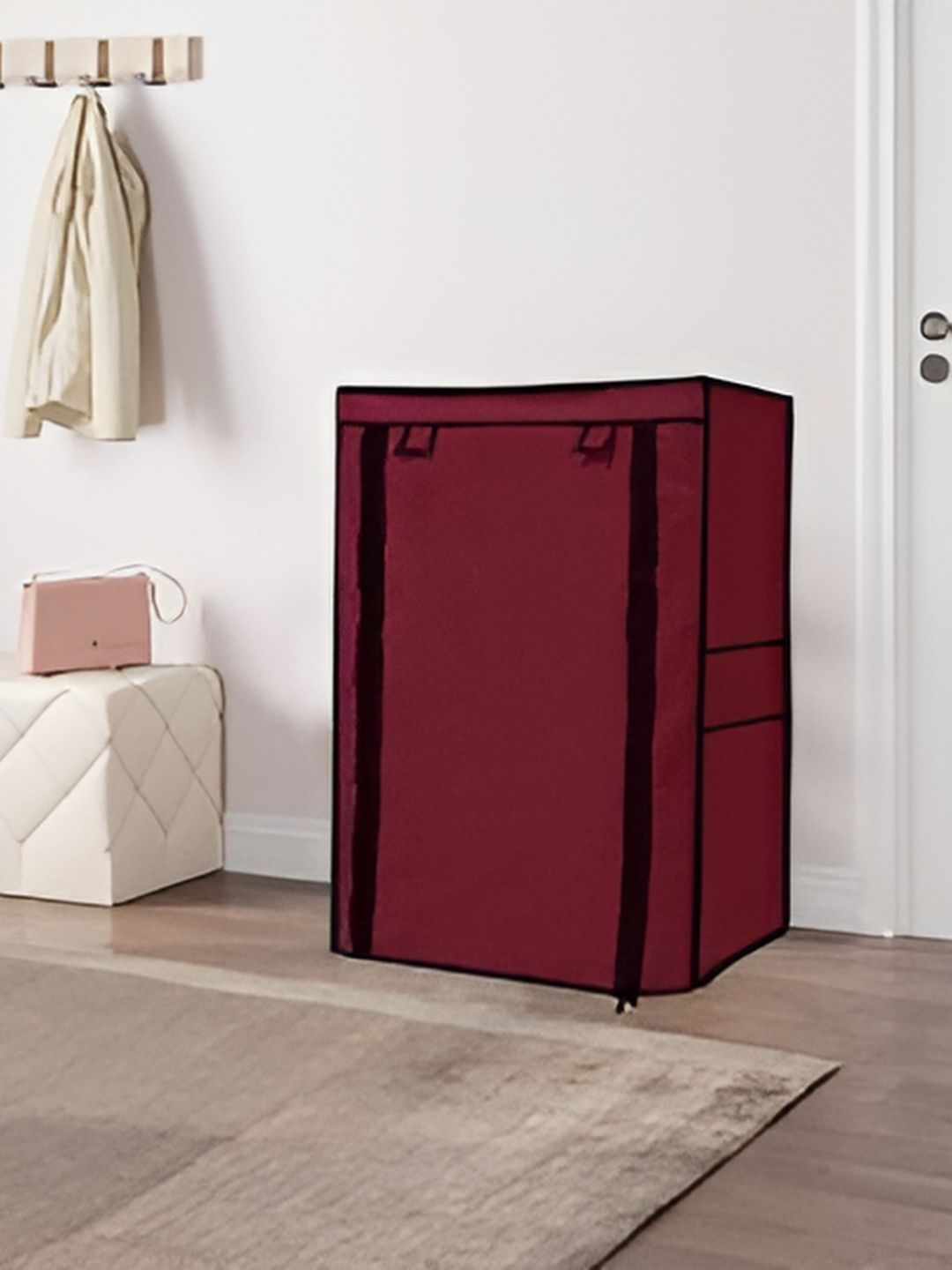 Urban Choice Maroon and Black 5-Layers Collapsible Shoe Rack-image-6