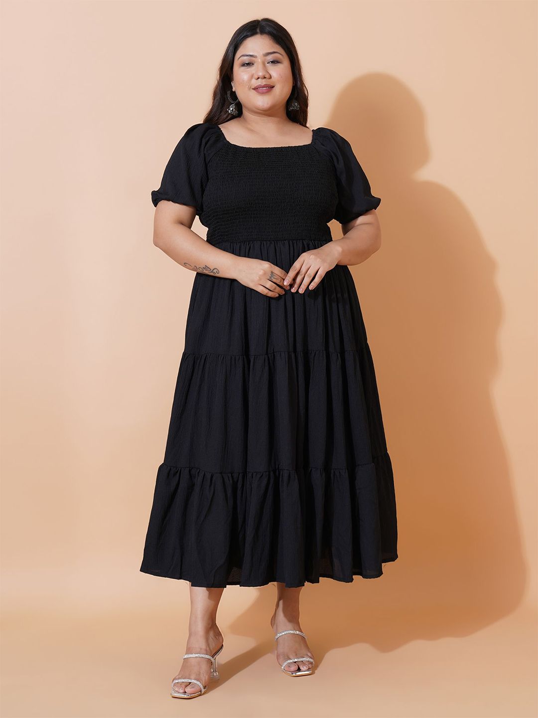 U&F Beyond Women Plus Size Puff Sleeve Tiered Maxi Dress