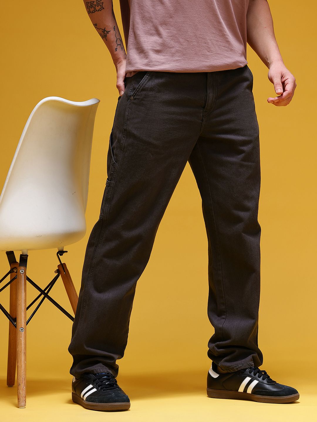 HERE&NOW Men Mid-Rise Pure Cotton Cargo-Style Straight Fit Jeans-picture-20