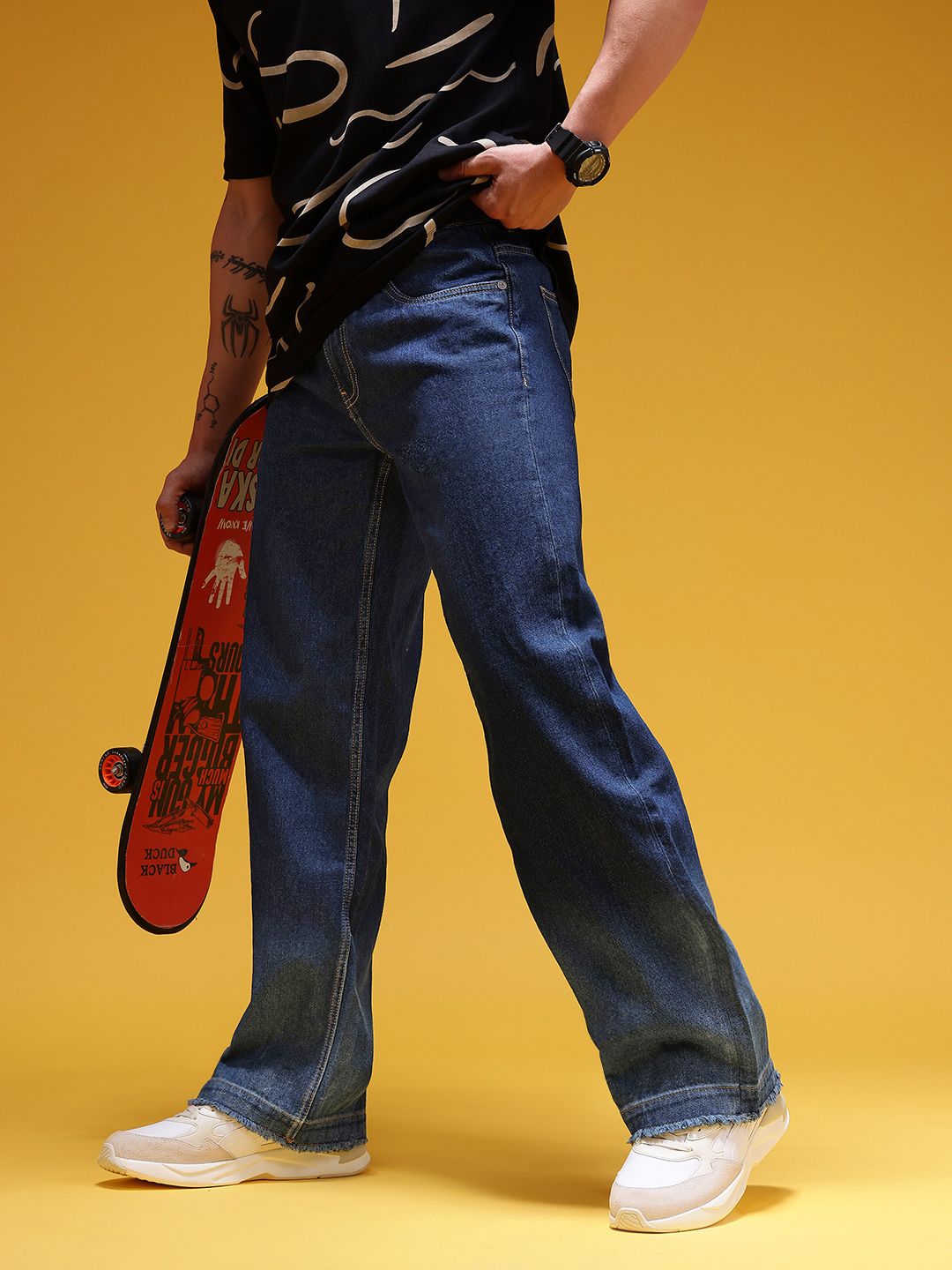 HERE&NOW Men Pure Cotton Baggy Mid-Rise Jeans-picture-23