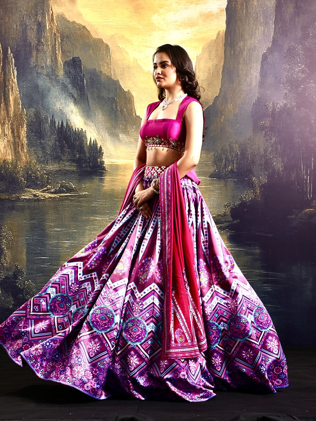 Rashika Sharma Embroidered Mirror Work Made to Measure Lehenga & Blouse With Dupatta-image-27