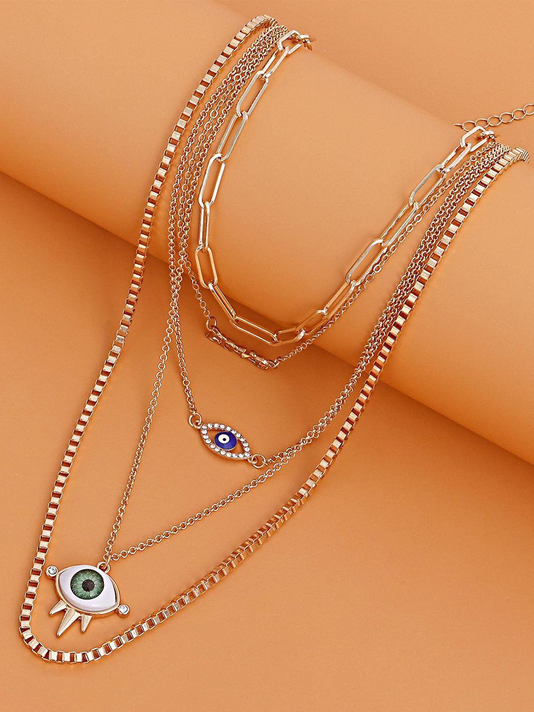 DESTINY JEWELS Gold Plated Crystal Studded Vintage Evil Eye Multi Layer Necklace-picture-24