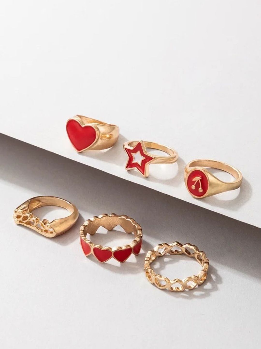 DESTINY JEWELS Set Of 5 Gold Plated Floral Finger Rings-picture-16