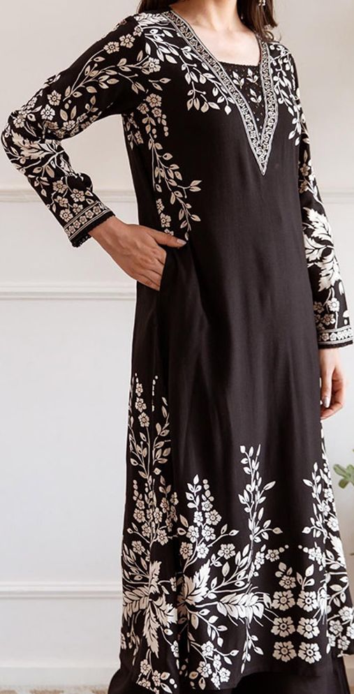 Women Black Printed A-Line Kurta Trousers Set