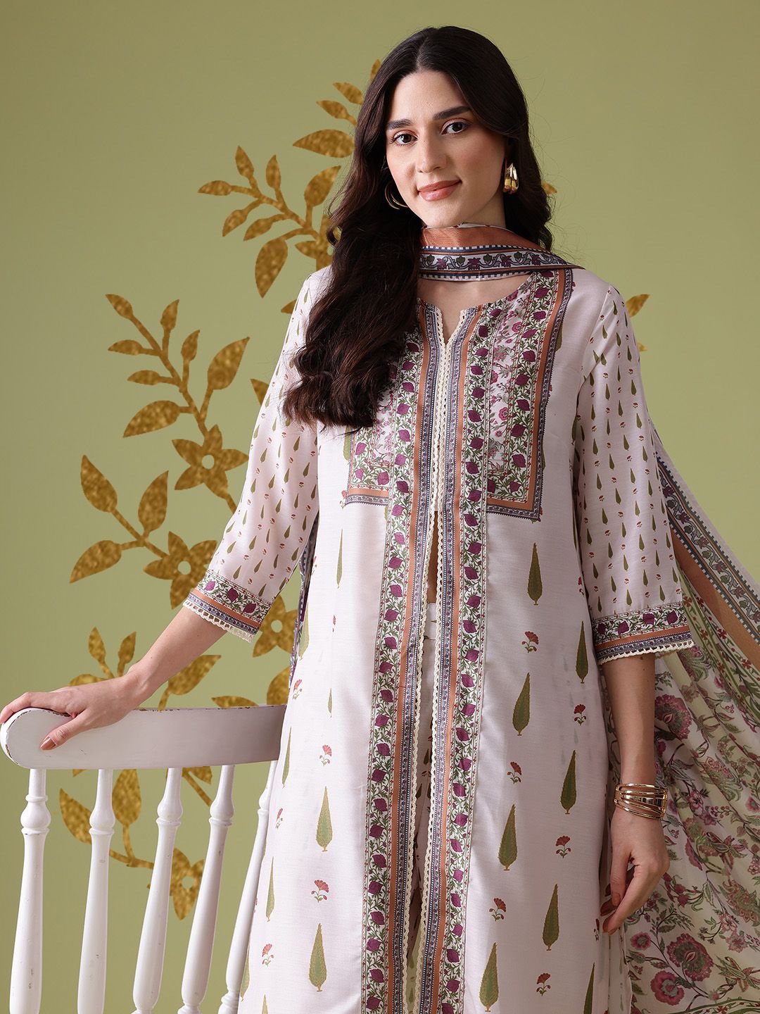 Anouk Floral Printed Pure Cotton Kurta With Trousers & With Dupatta-picture-18