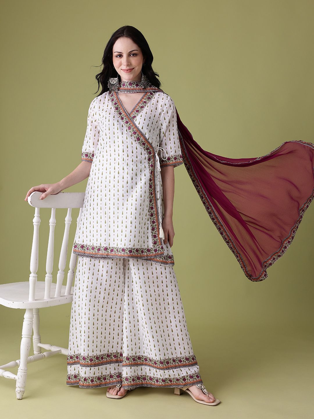 Ethnic Motif Printed Sleeveless Angrakha Kurta Palazzo Set