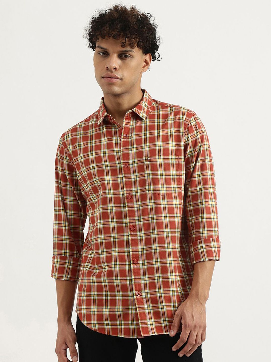 United Colors of Benetton Men Spread Collar Tartan Checked Cotton Casual Shirt-picture-32