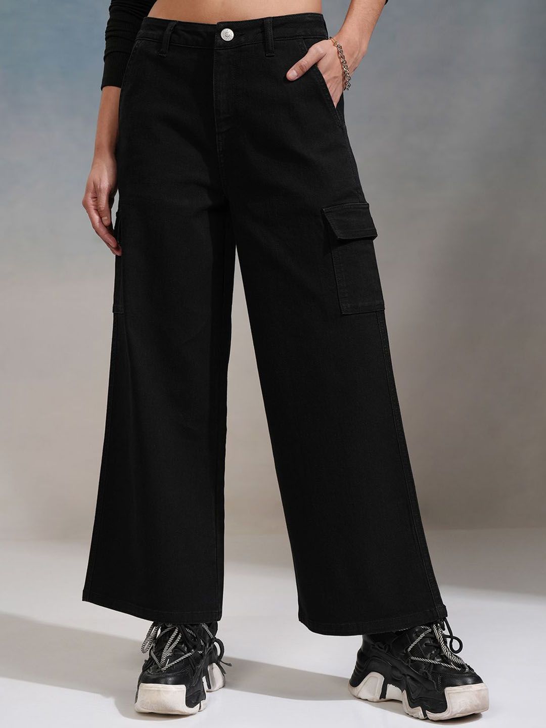Tokyo Talkies Women Wide Leg Cargo Jeans