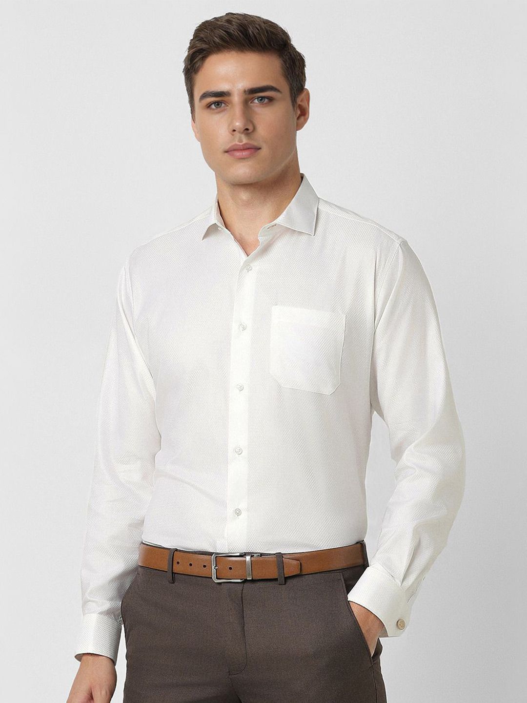 Van Heusen Men Spread Collar Textured Cotton Slim Fit Formal Shirt-picture-40