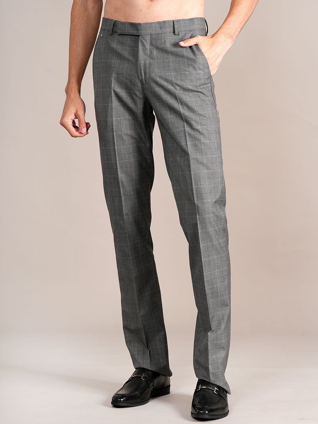 Cantabil Men Checked Regular Fit Mid-Rise Trousers-picture-55