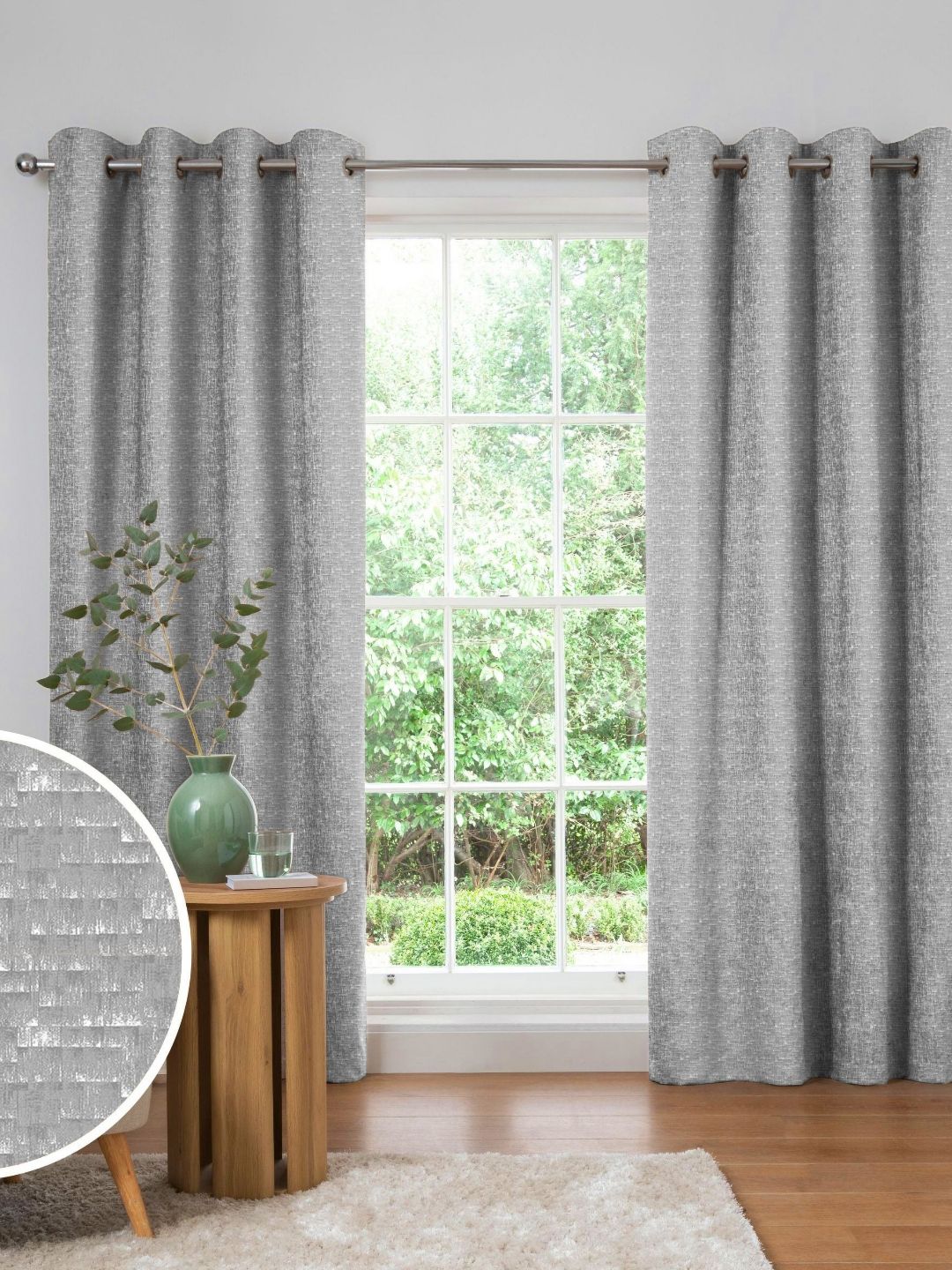 Nefertiti Home Grey & White 2 Pieces Self Design Black Out Long Door Curtains-image-8