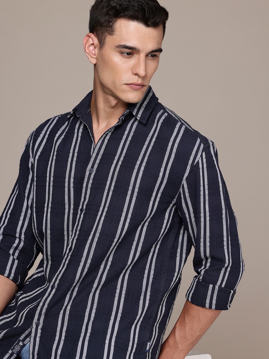 The Roadster Life Co. Striped Drop-Shoulder Sleeves Pure Cotton Relaxed Fit Casual Shirt-picture-24