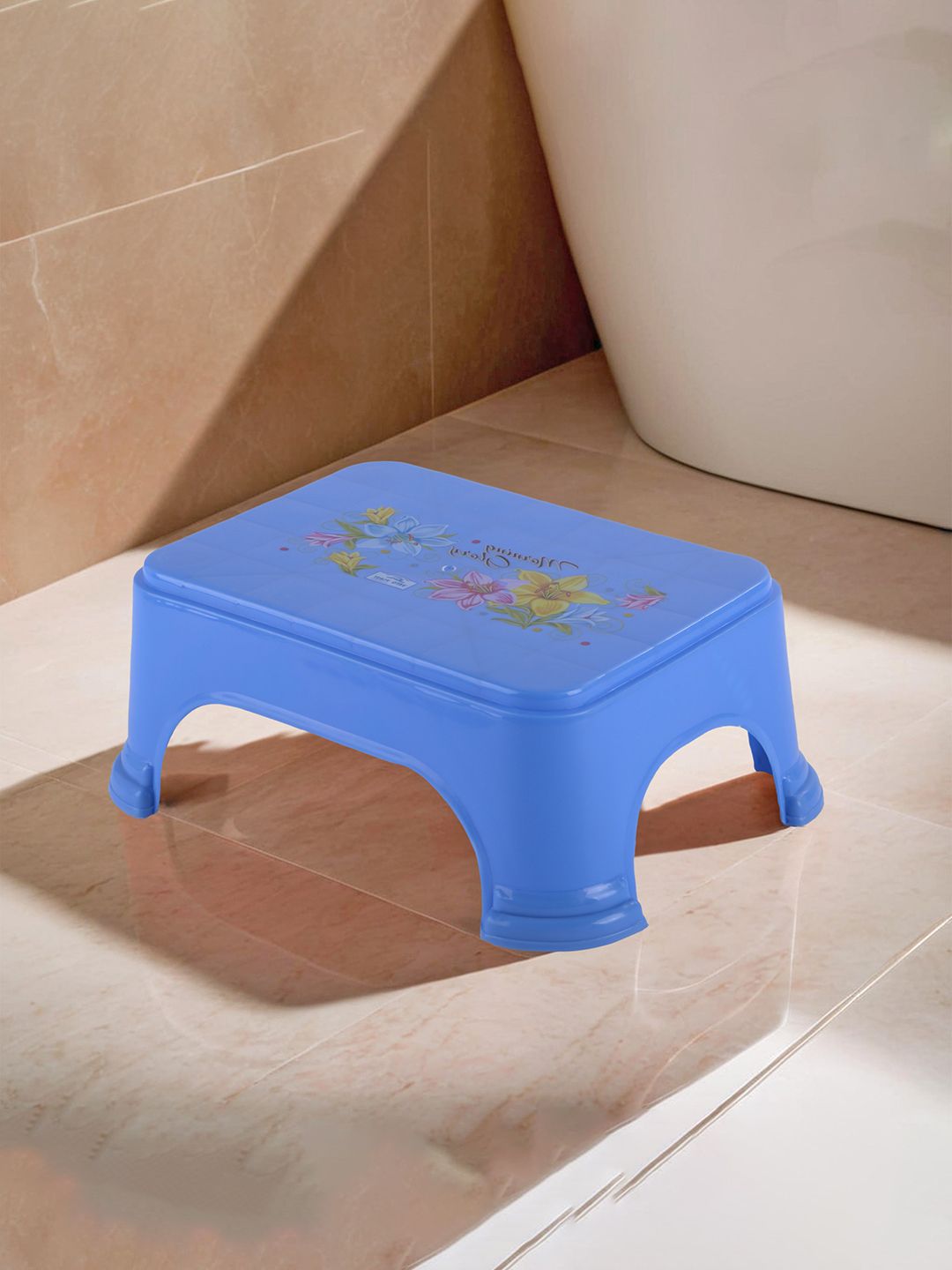 Kuber Industries Blue Printed Square Bathroom Stool-image-31