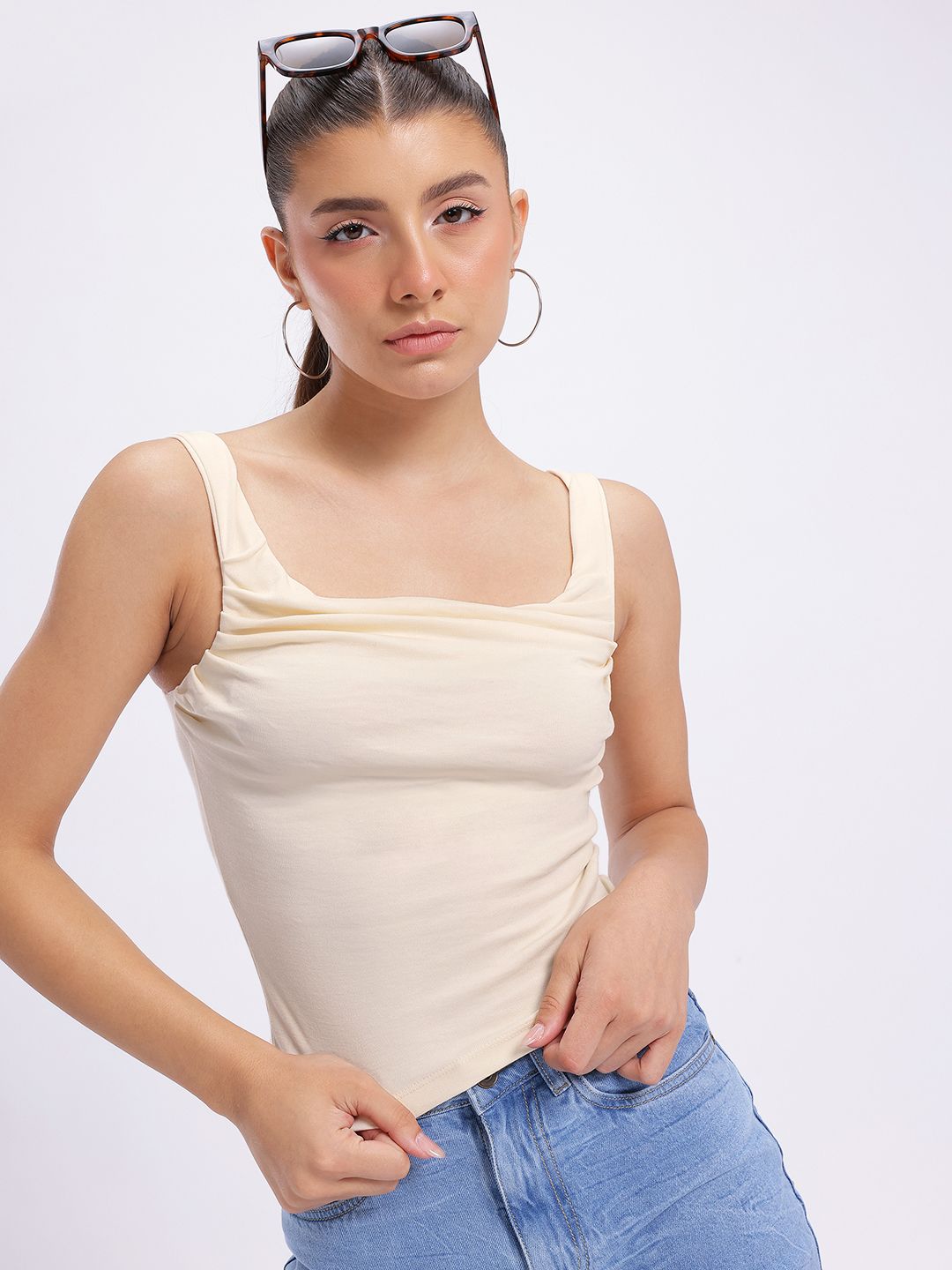 glitchez Square Neck Pleated Slim Fit Top-picture-10