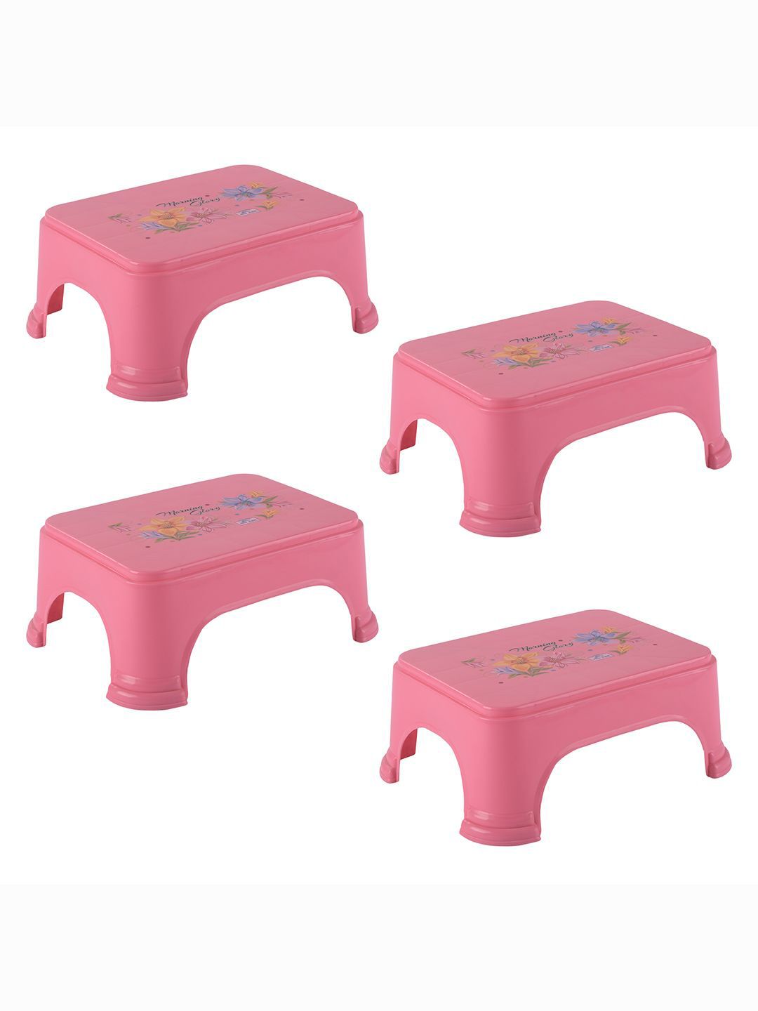Kuber Industries 4-Pcs Pink & Yellow Printed Strong Durable Bathroom Stools-image-4