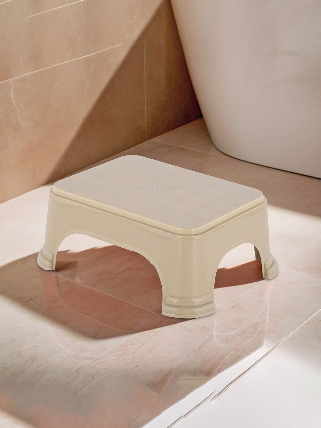 Kuber Industries Beige Durable Square Bathroom Stool