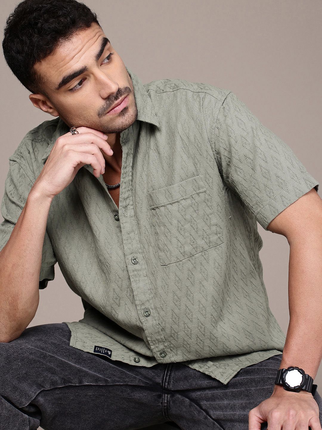 The Roadster Life Co. Geometric Self Designed Pure Cotton Casual Shirt-picture-36
