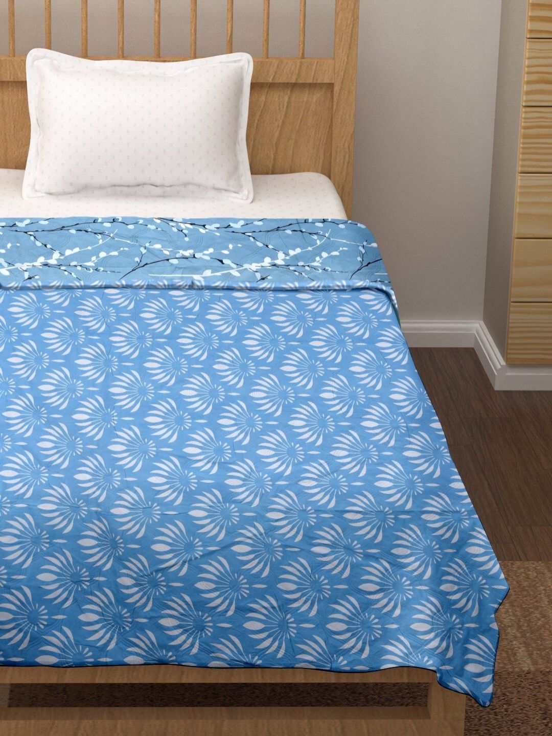 Myntra Elegant Homes Blue Floral Microfiber AC Room 210 GSM Single Bed Dohar-picture-13