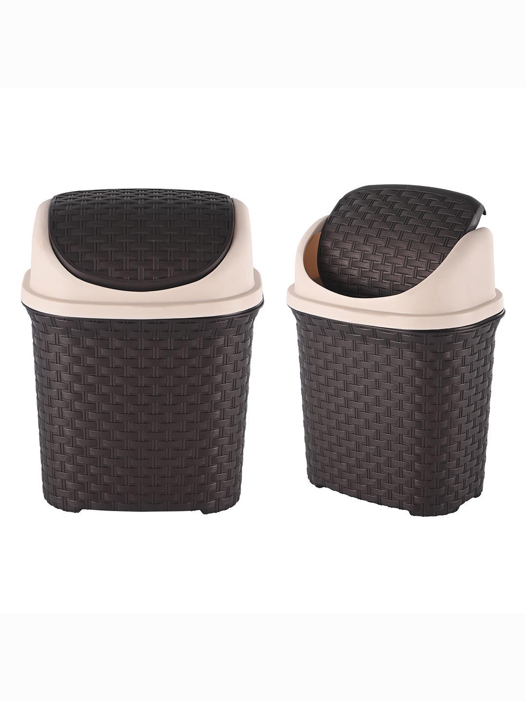 Kuber Industries 2-Pcs Brown Textured Check Dhakkan Pedal Dustbin - 7 Ltrs