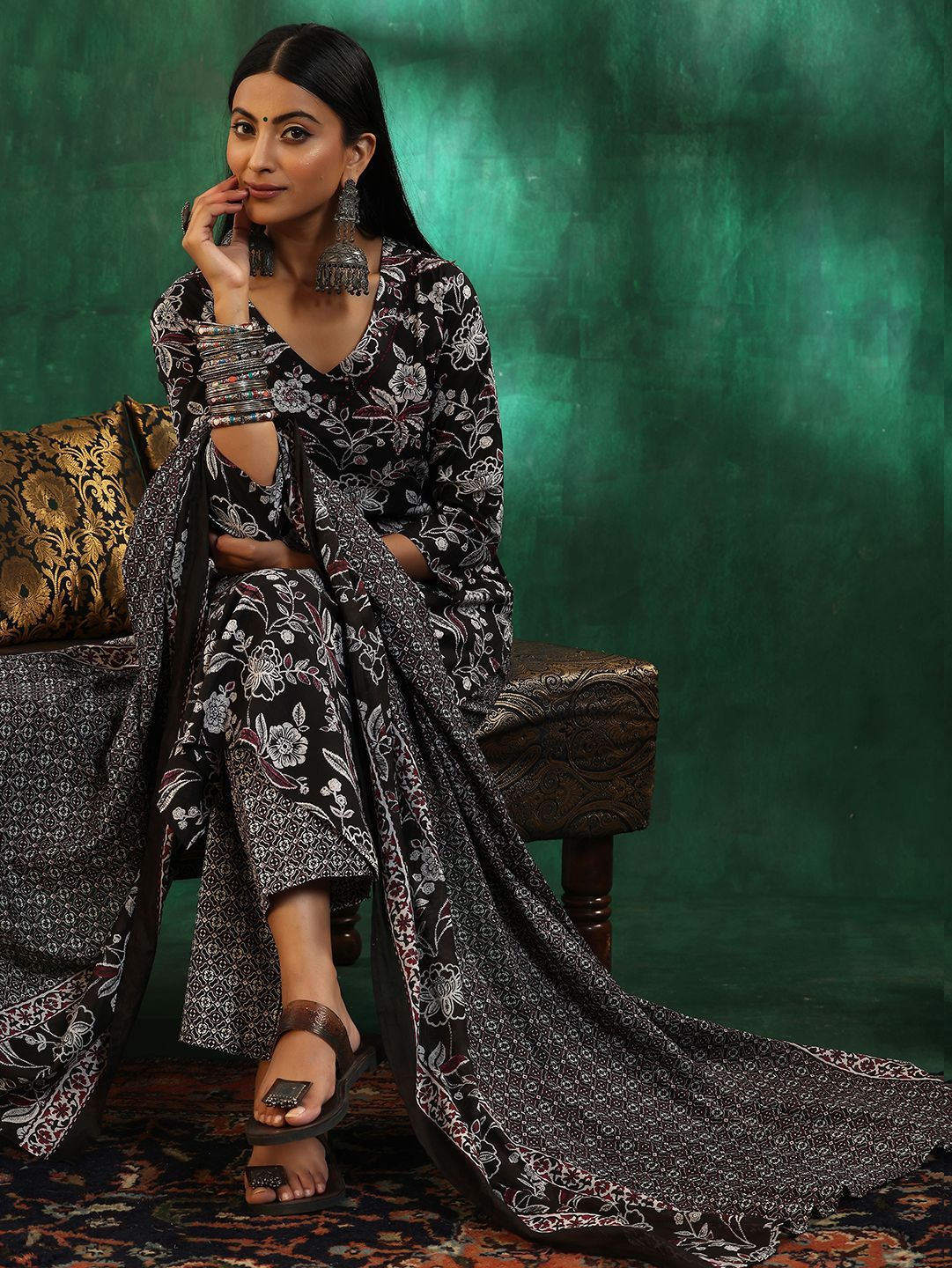 Libas Women Floral Printed Regular Beads and Stones Pure Cotton Kurta with Trousers & With Dupatta-picture-22