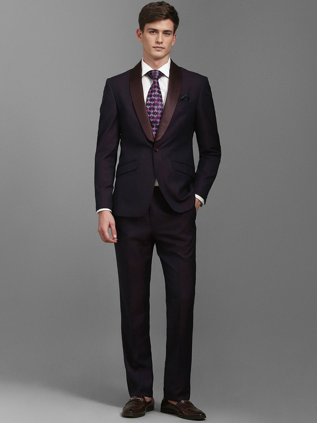 Louis Philippe Men Self Designed Slim-Fit Notched Lapel Single-Breasted Two-Piece Suit-picture-34
