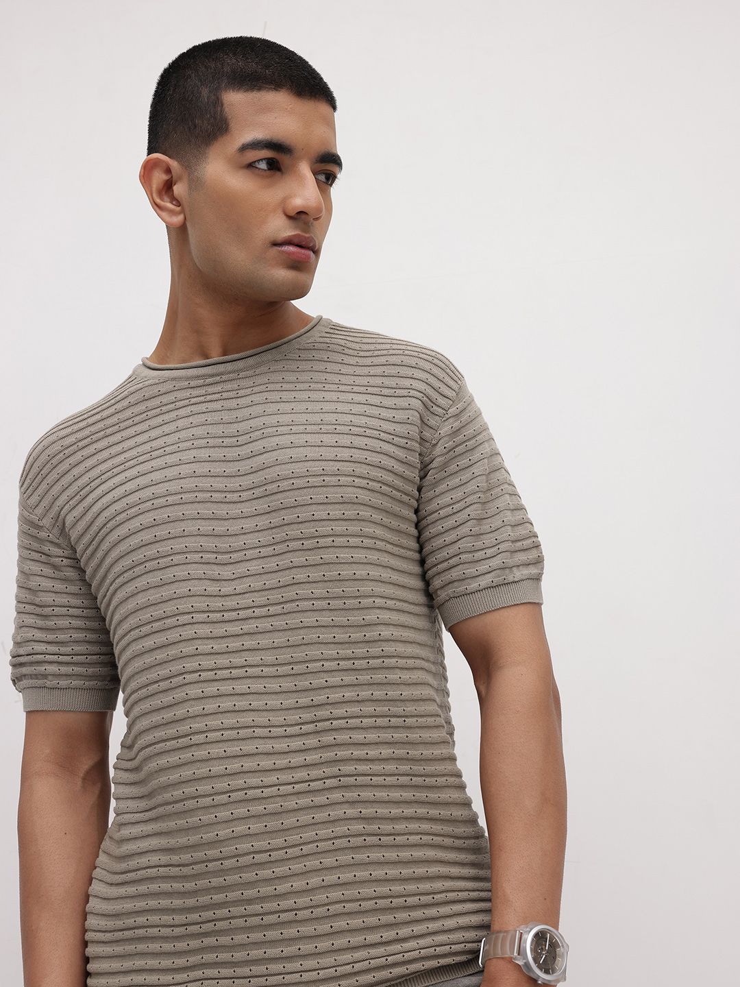 The Roadster Life Co. Open Knit Pure Cotton T-shirt-picture-34