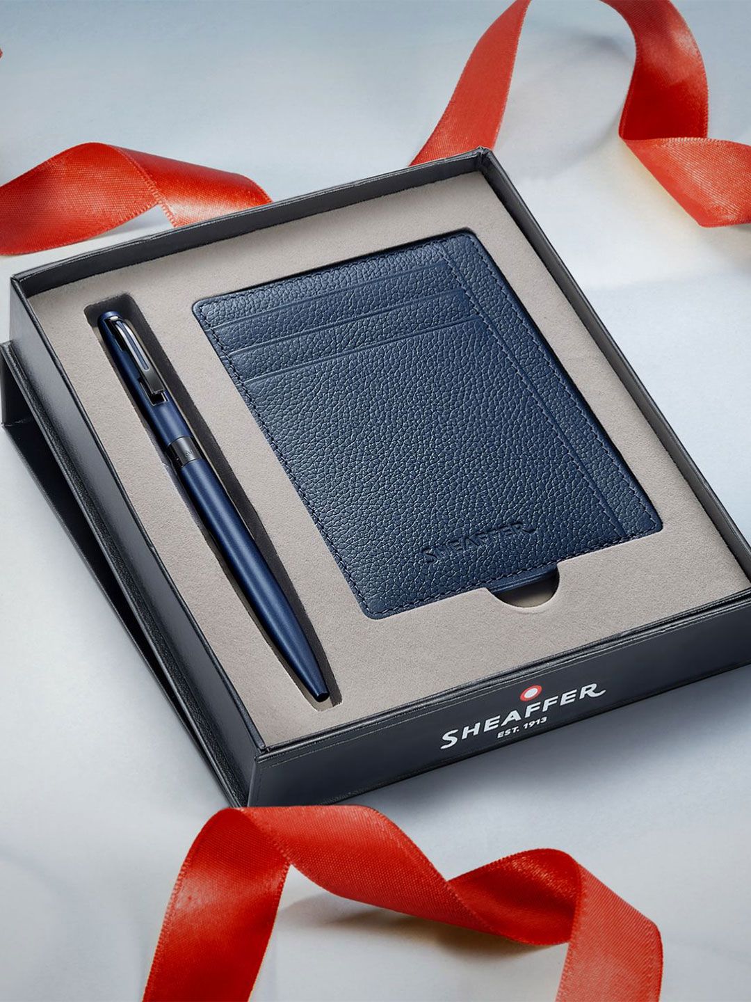 Sheaffer Blue Reminder 9018 Ball Pen with Sapphire Night Credit Card Holder Gift Set-picture-34