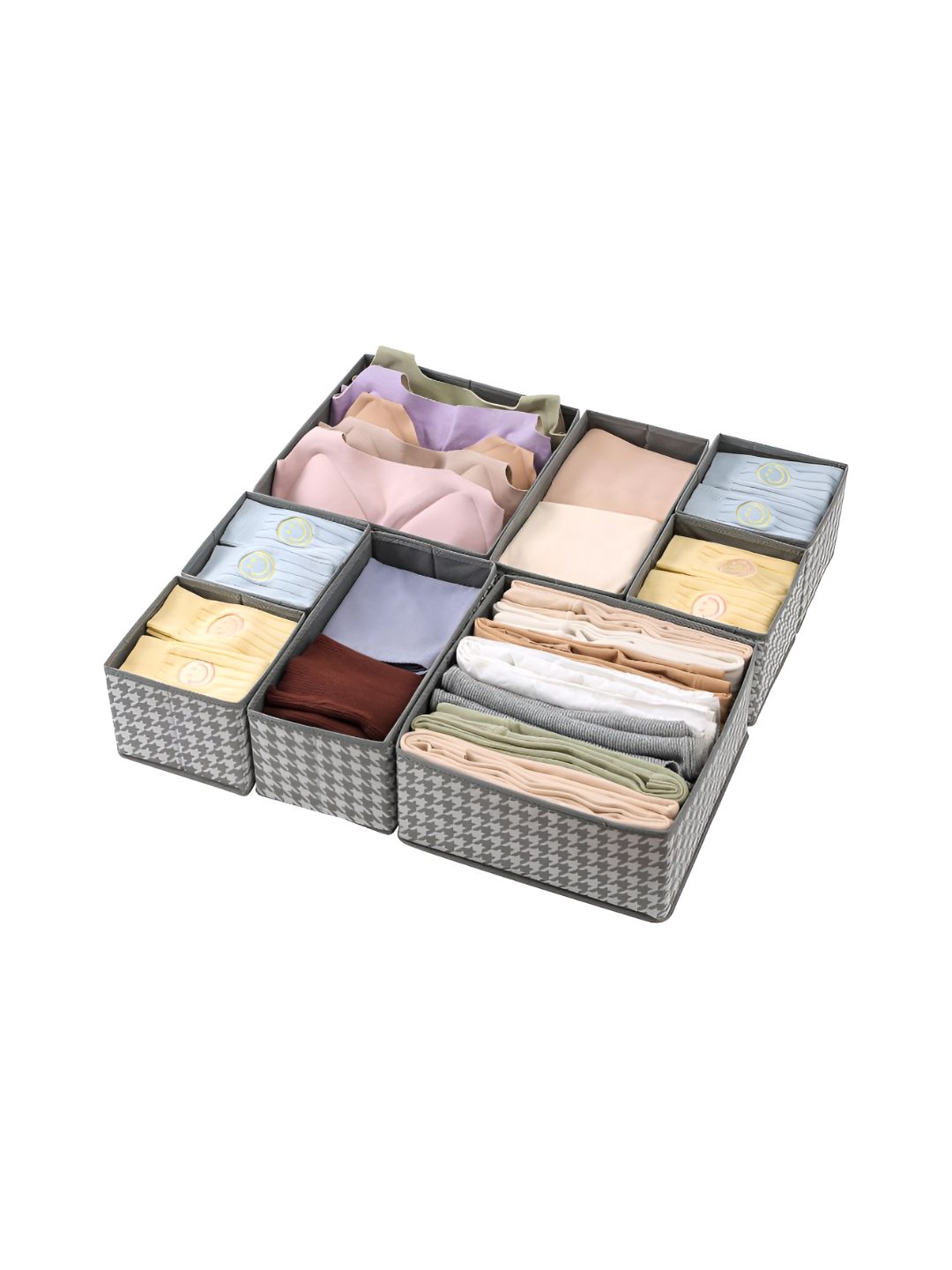 HOUSE OF QUIRK Grey 8 Pieces Printed Non-Woven Foldable Cloth Storage Box Organisers-image-37
