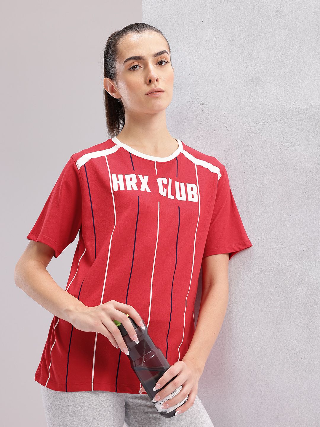 HRX by Hrithik Roshan Women Brand Logo Printed Striped T-shirt-picture-23
