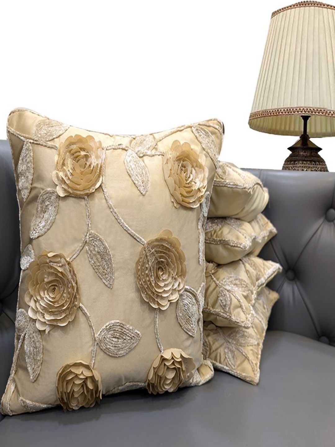 Good Vibes Coffee Brown & Beige Set of 5 Ethnic Motifs Satin Square Cushion Covers-image-23