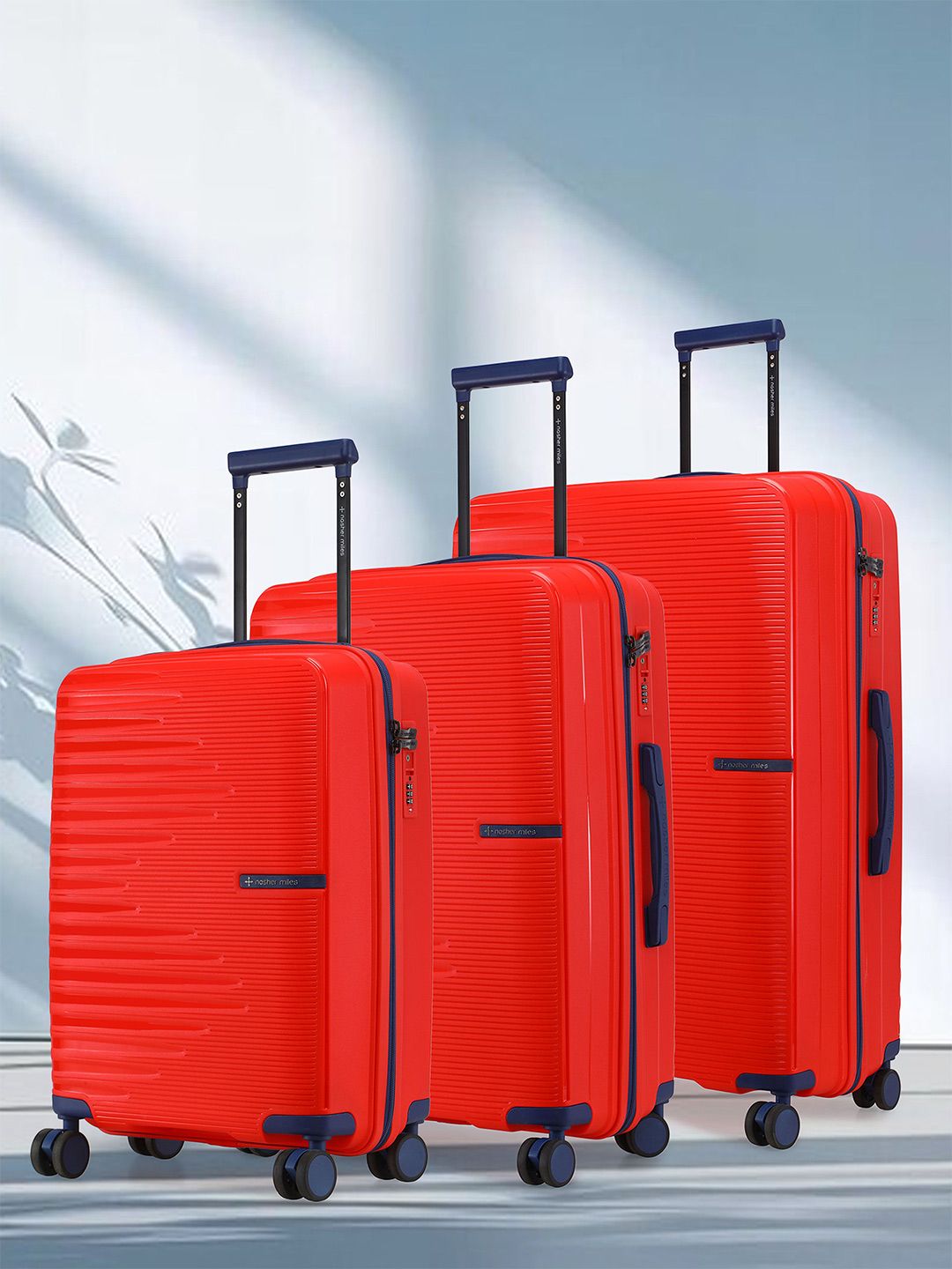 Nasher Miles Havelock Polypropylene TSA Lock Set of 3 S/M/L Red Trolley Bags (55-65-75 cm)-picture-19