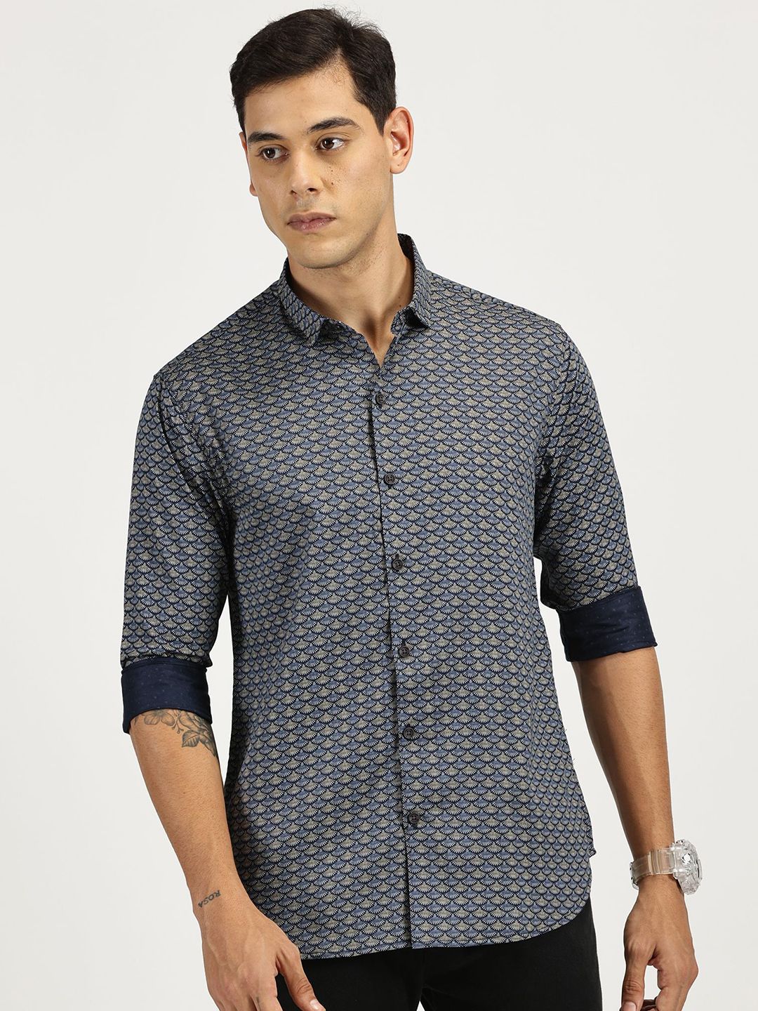 RAVINIK Men Abstract Printed Cotton India Slim Regular Fit Casual Shirt-picture-27