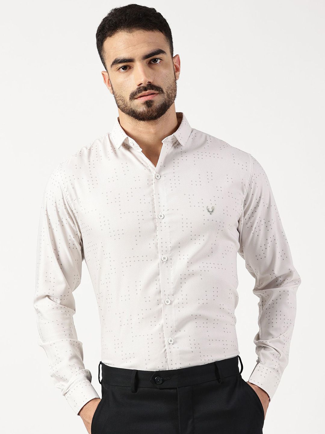 RAVINIK Men India Slim Fit Spread Collar Geometric Printed Cotton Formal Shirt-picture-17