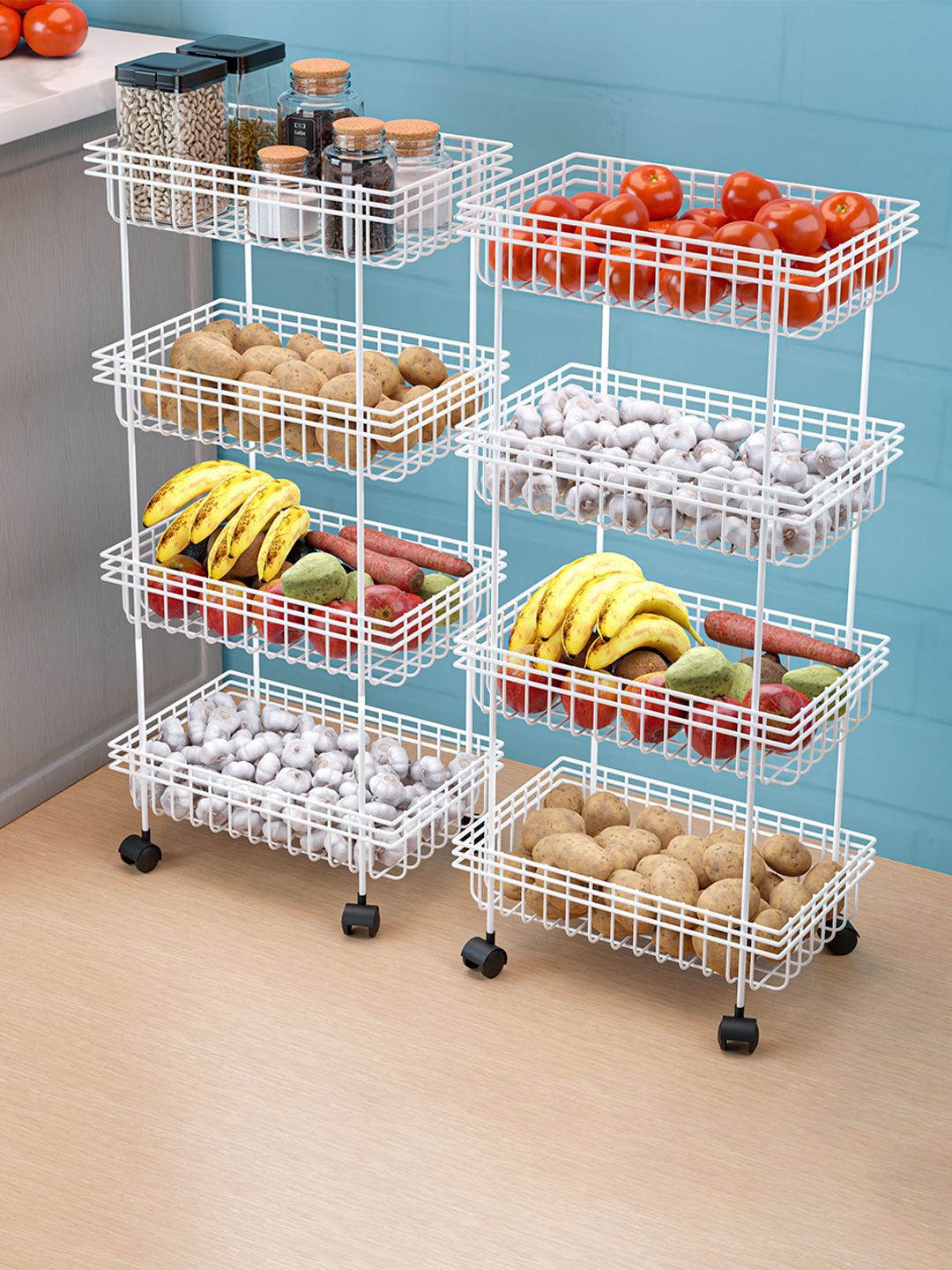 Kuber Industries Set of 2 Unisex White Metal 4-Layer Fruits & Vegetable Kitchen Trolley-picture-48