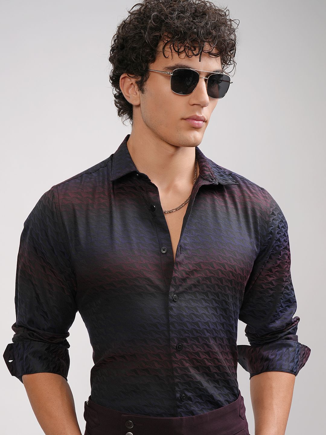 HIGHLANDER Men Spread Collar Textured Slim Fit Casual Shirt-picture-12
