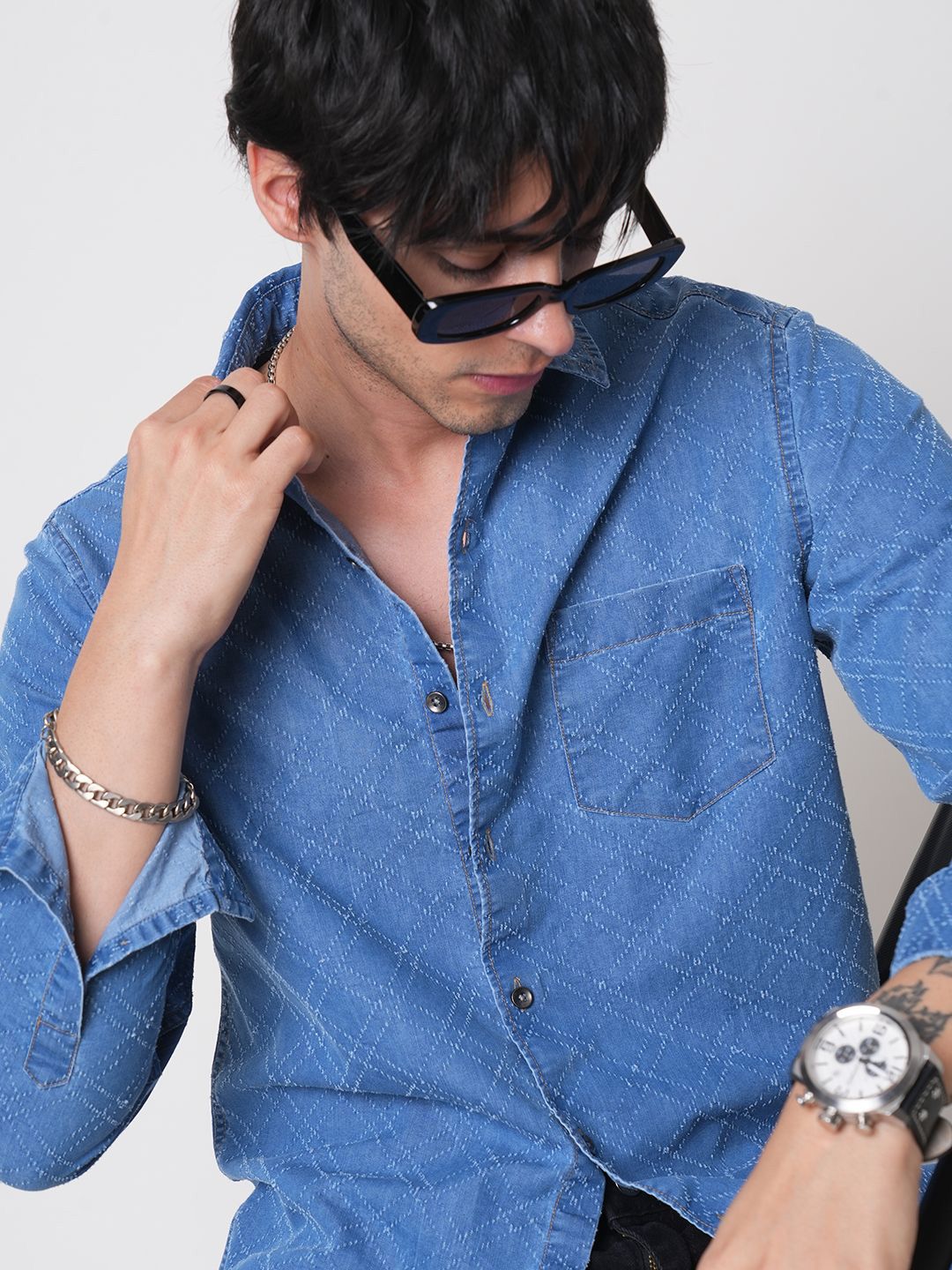 VASTRADO Men Classic Spread Collar Textured Cotton Casual Shirt-picture-38