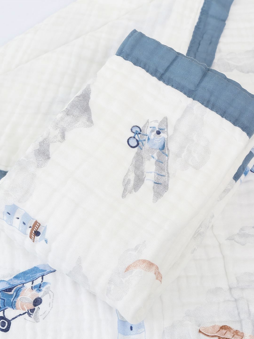 Baby Moo Blue & White Checked 210 GSM Single Bed Blanket-image-33