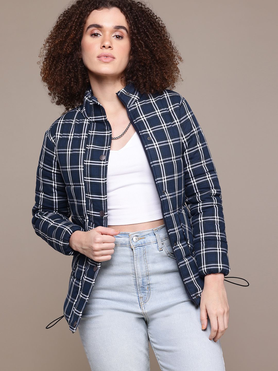 The Roadster Lifestyle Co. Checked Mock Collar Pure Cotton Padded Jacket-image-44