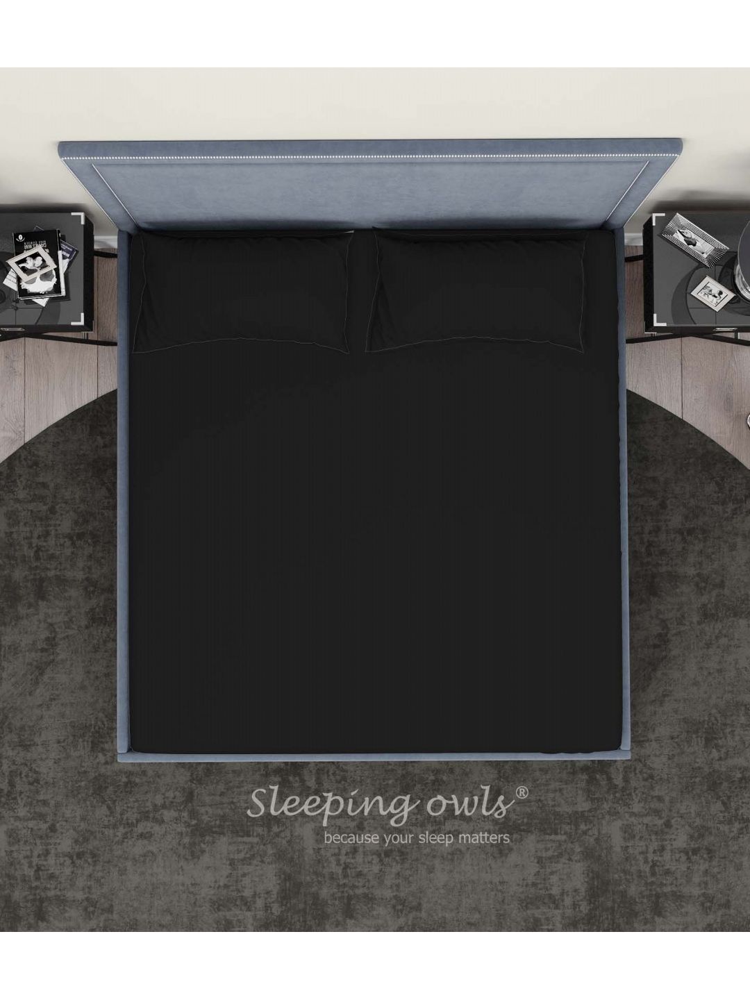 Sleeping Owls- because your sleep matters Black 300 TC King Bedsheet with 2 Pillow Covers-picture-21