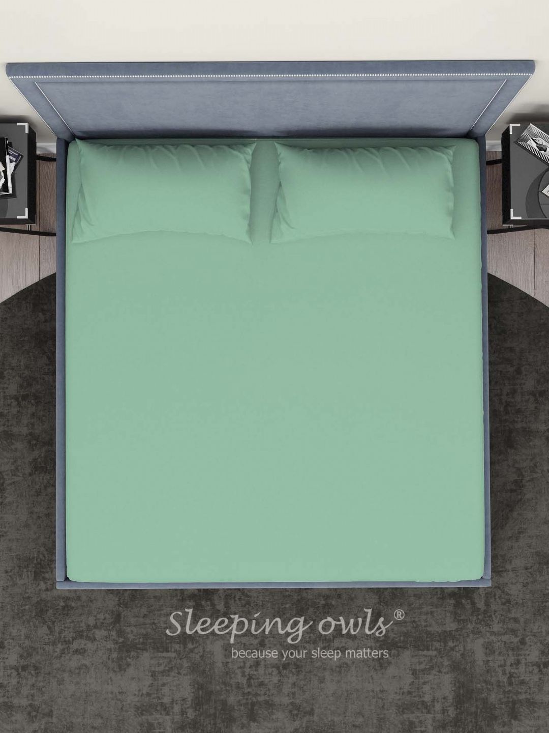 Sleeping Owls- because your sleep matters Olive Green 300 TC King Bedsheet with 2 Pillow Covers-picture-39