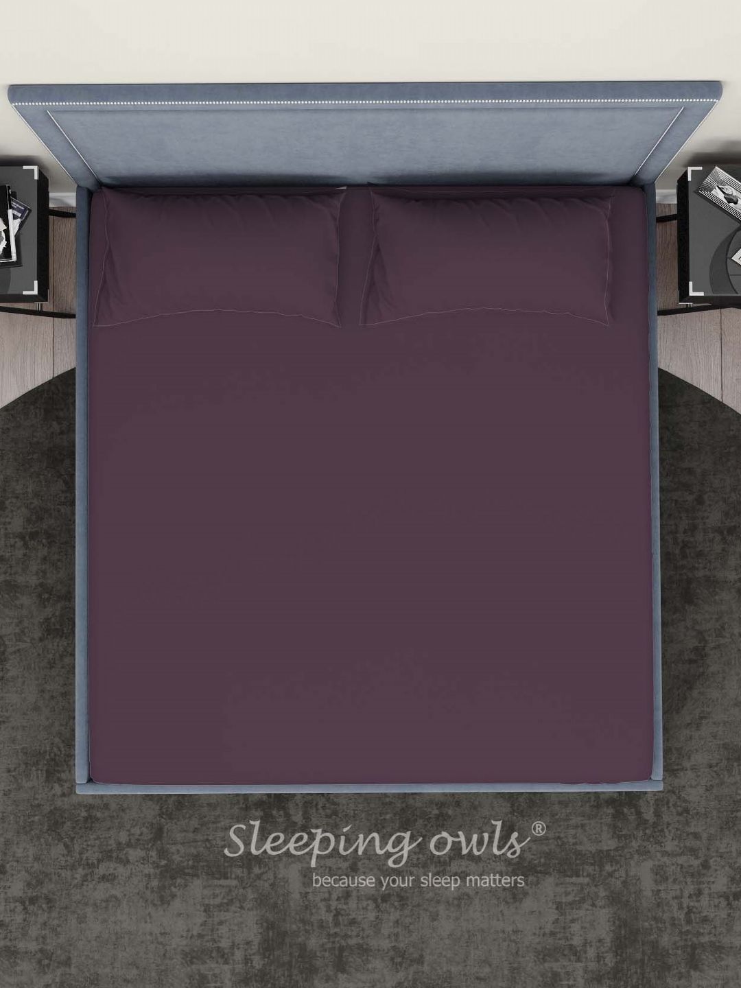 Sleeping Owls- because your sleep matters Purple 300 TC King Bedsheet with 2 Pillow Covers-picture-18