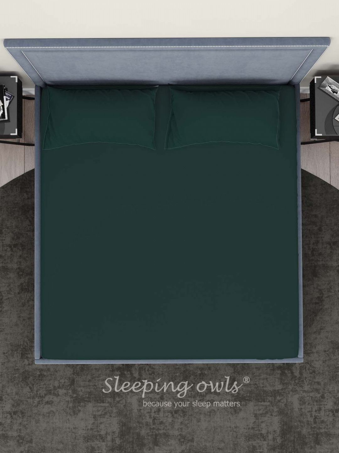 Sleeping Owls- because your sleep matters Green 300 TC King Bedsheet with 2 Pillow Covers-picture-16