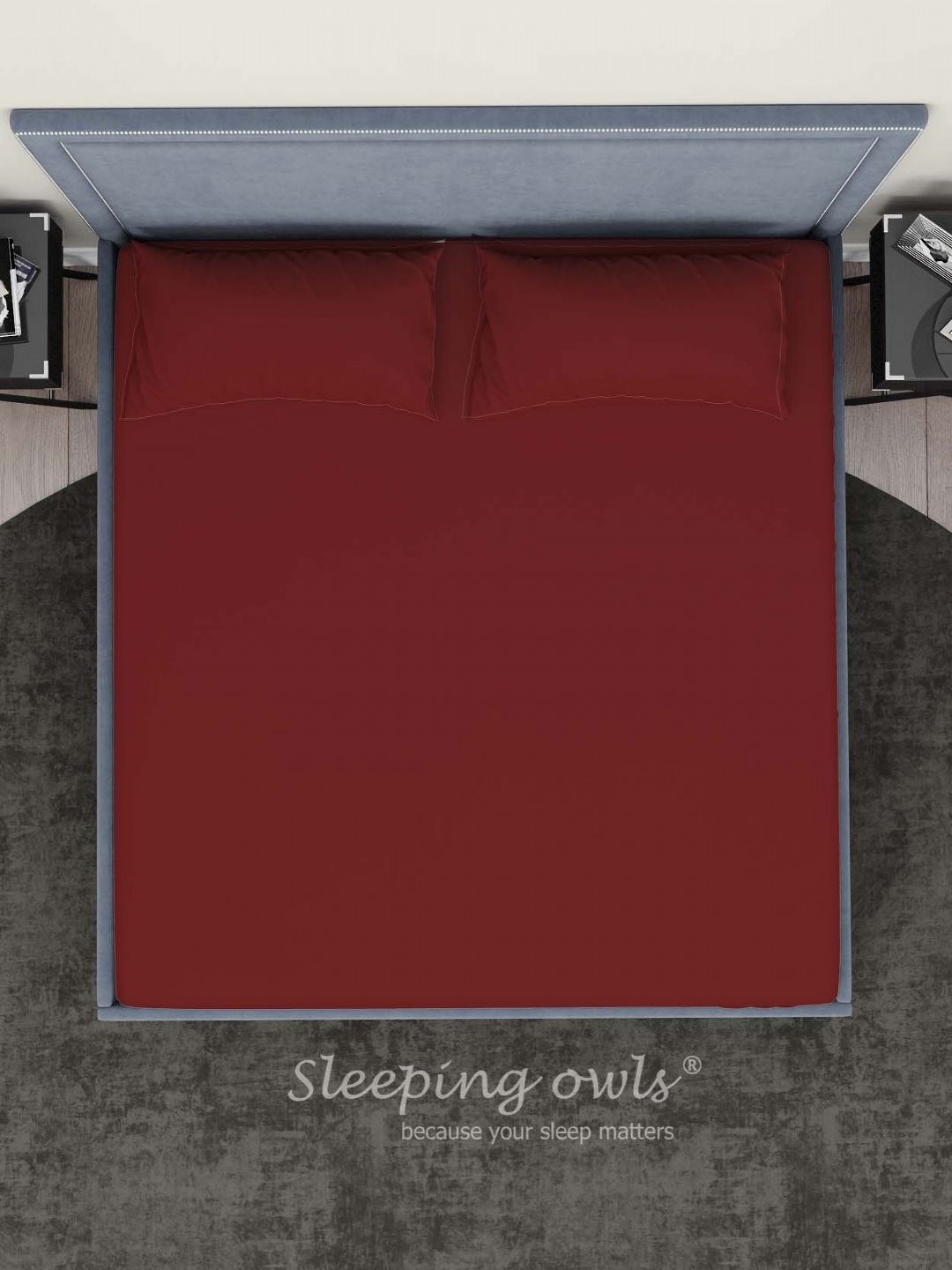 Sleeping Owls- because your sleep matters Maroon 300 TC King Bedsheet with 2 Pillow Covers-picture-35
