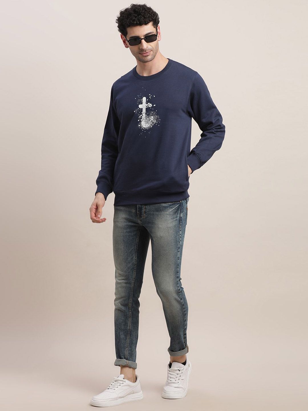 Boys Black CottonPrinted Turtle Neck Sweatshirt