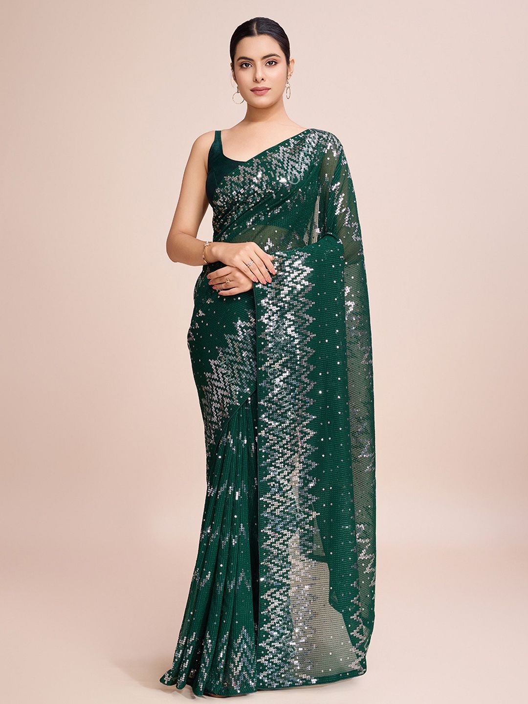 FashionsEye Embellished Sequinned Saree-image-7