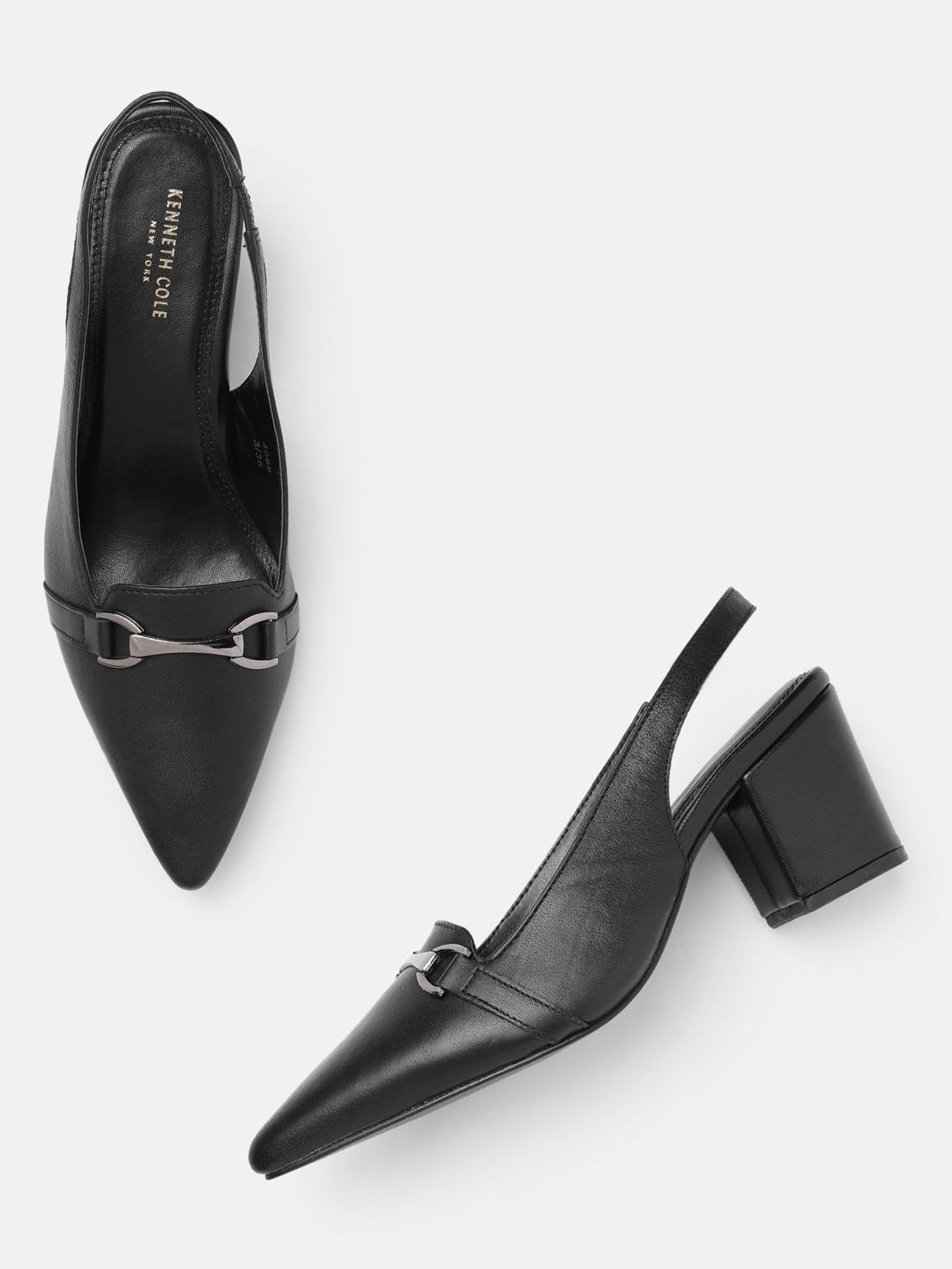 Kenneth Cole Leather Block Pumps with Buckles