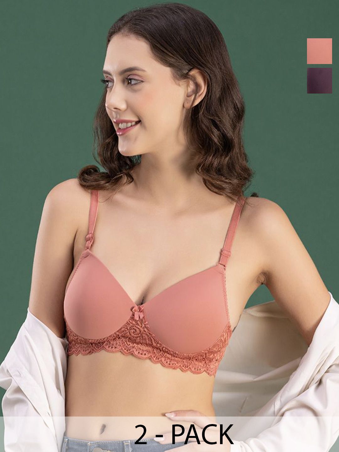 DressBerry Women Pack of 2 Medium Coverage Lightly Padded Lace Bra