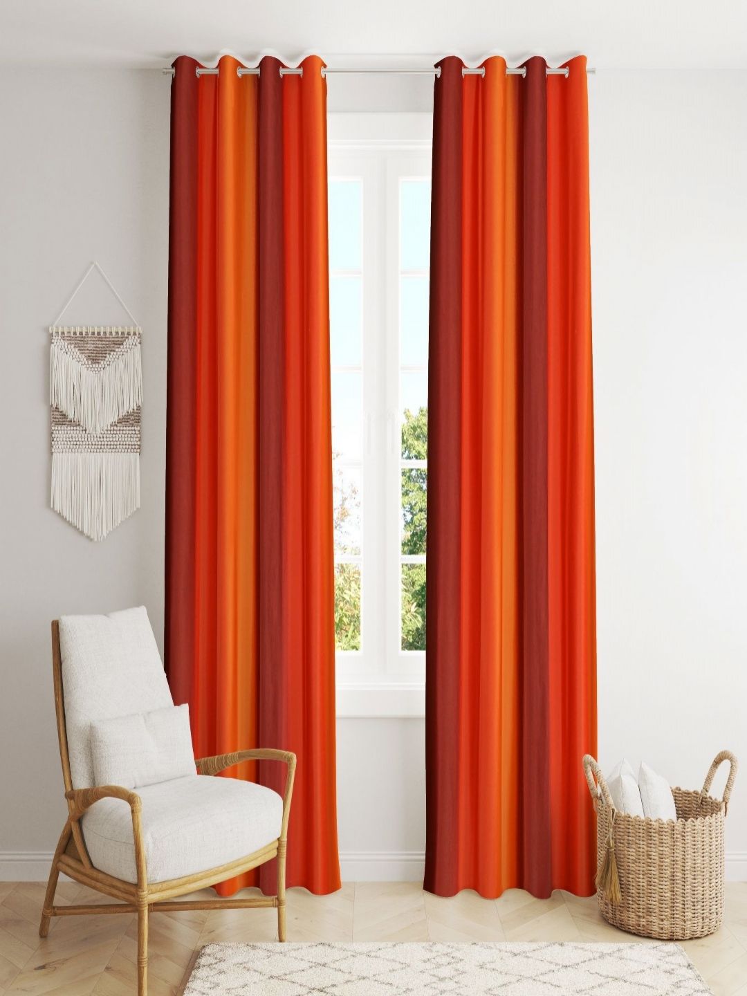 Aura Orange Coloured & Rust 2 Pieces Room Darkening Long Door Curtain-image-36